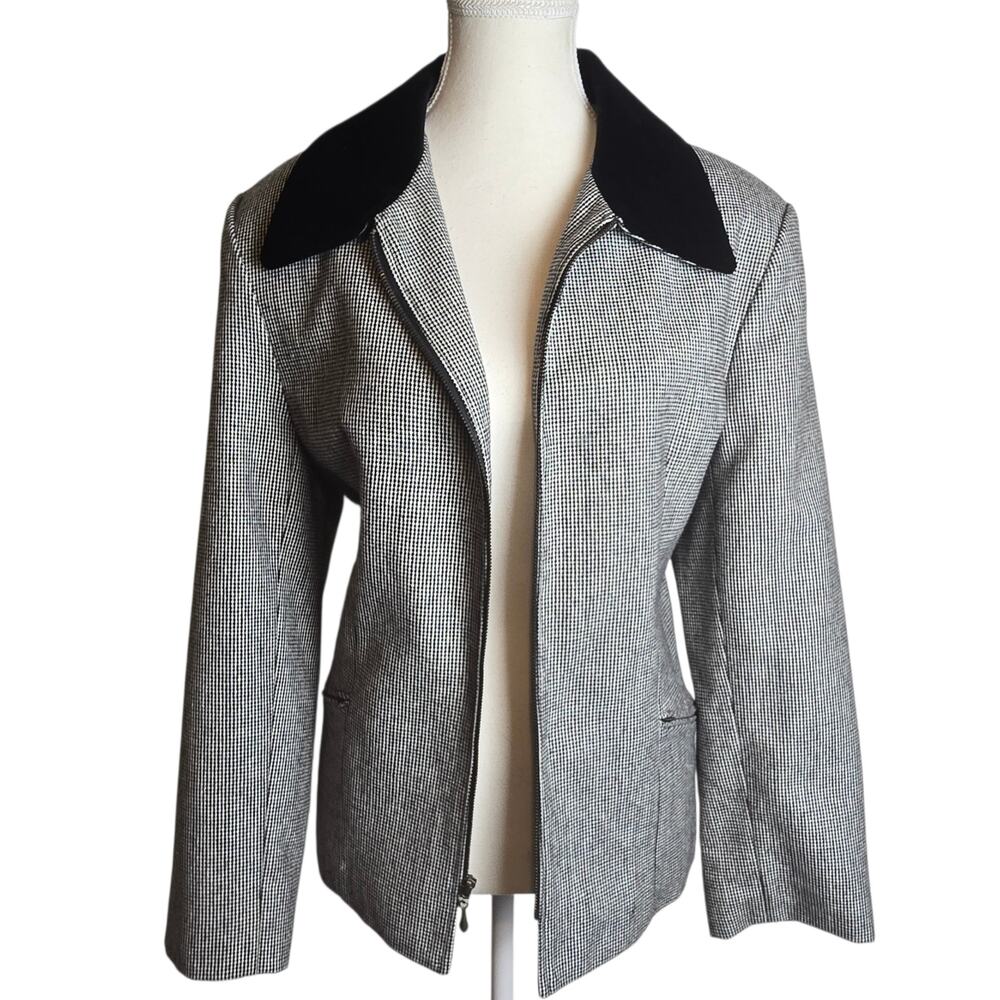 Dumas USA Women 16 Velvet Collar Zip Up Blazer Jacket Black Wool Y2K Preppy Chic